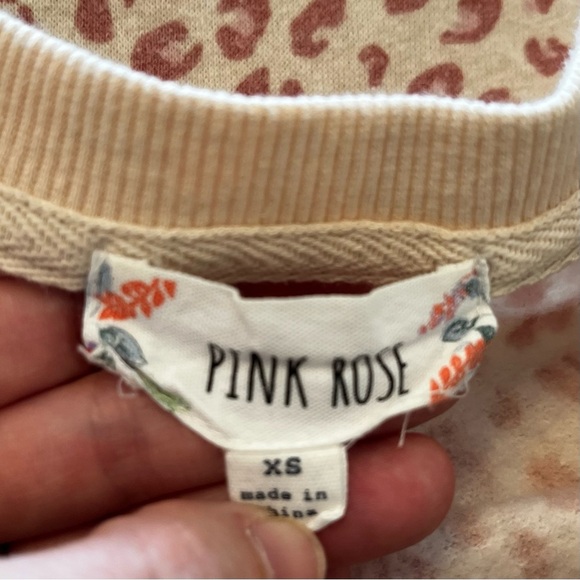 Pink Rose Animal Print in Pink and Ivory Longer Style Sweatshirt size XS - Picture 11 of 14